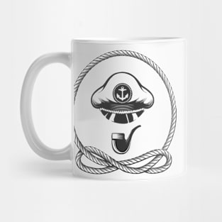 Captain Hat with Smoking Pipe Nautical Emblem Mug